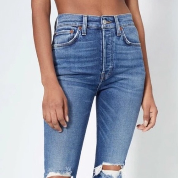 RE/Done Comfort Stretch Highrise Ankle Crop In Dusk Destroy - Picture 5 of 13